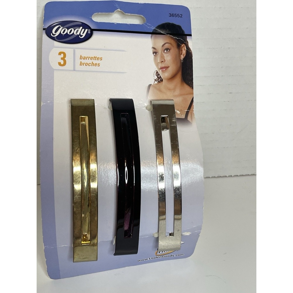 Goody Vintage 2000 Barrettes Broches 3 Pack 3in Silver Gold Black Hair Clips